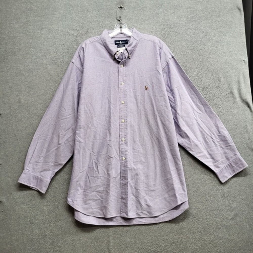 Ralph Lauren Men Button Up Shirt Large Purple Chambray Yarmouth Flesh Pony